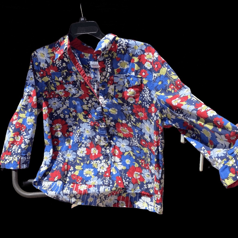 Multi-color red and blue floral blouse - Alfred Dunner